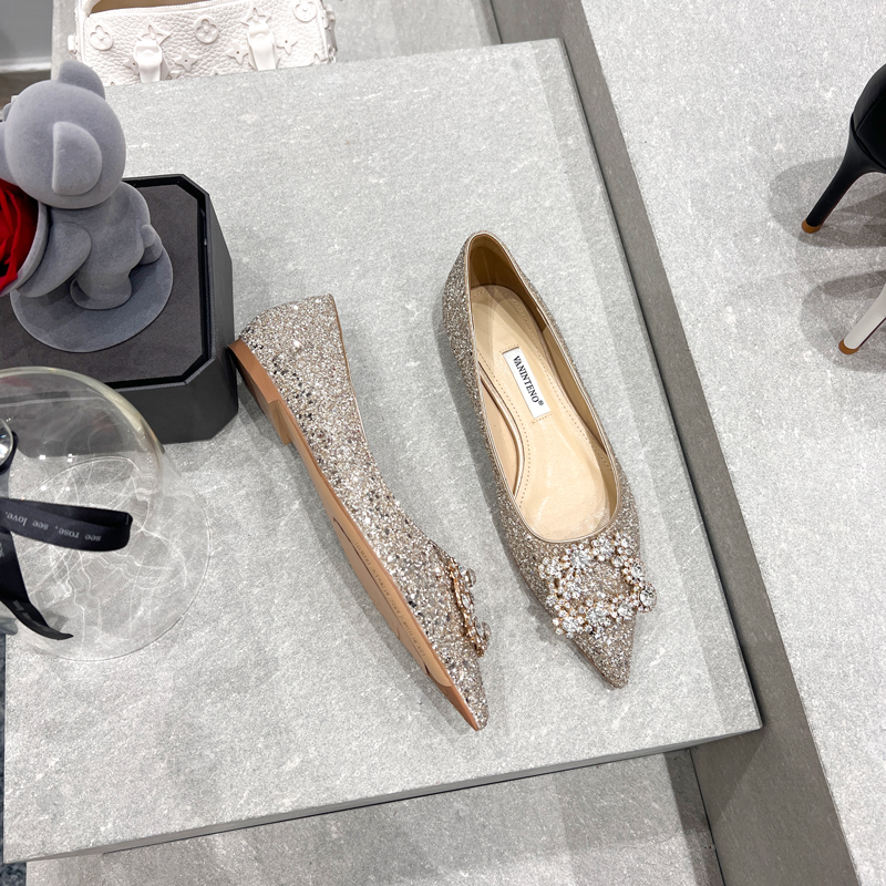 Champagne Rhinestone Square Buckle Sequin Flat Shoes - Elegant Shallow Pointed Design for Chic Style Champagne Rhinestone Square Buckle Sequin Flat Shoes - Elegant Shallow Pointed Design for Chic Style