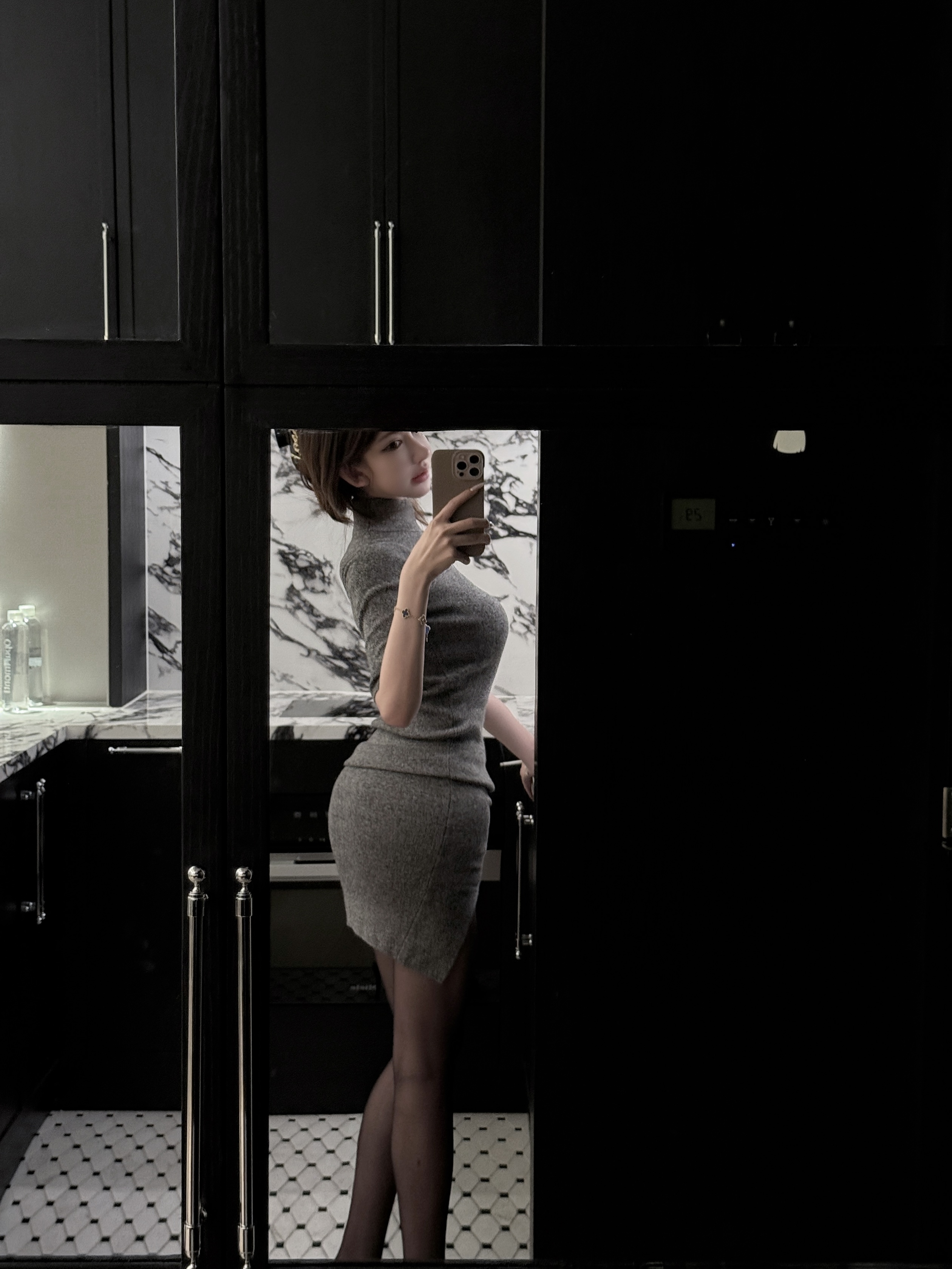 Charcoal Gray Half-High Neck Slim Fit Knitted Bodycon Skirt - Trendy Y2K Fashion Essential for Effortless Style Charcoal Gray Half-High Neck Slim Fit Knitted Bodycon Skirt - Trendy Y2K Fashion Essential for Effortless Style