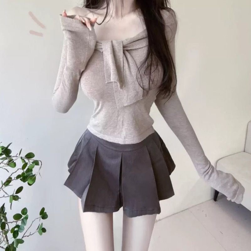 Charming Off-Shoulder Tie Slim-Fit Knitted Top for Women - Korean Style Cute and Sexy Fashion Essentials Charming Off-Shoulder Tie Slim-Fit Knitted Top for Women - Korean Style Cute and Sexy Fashion Essentials
