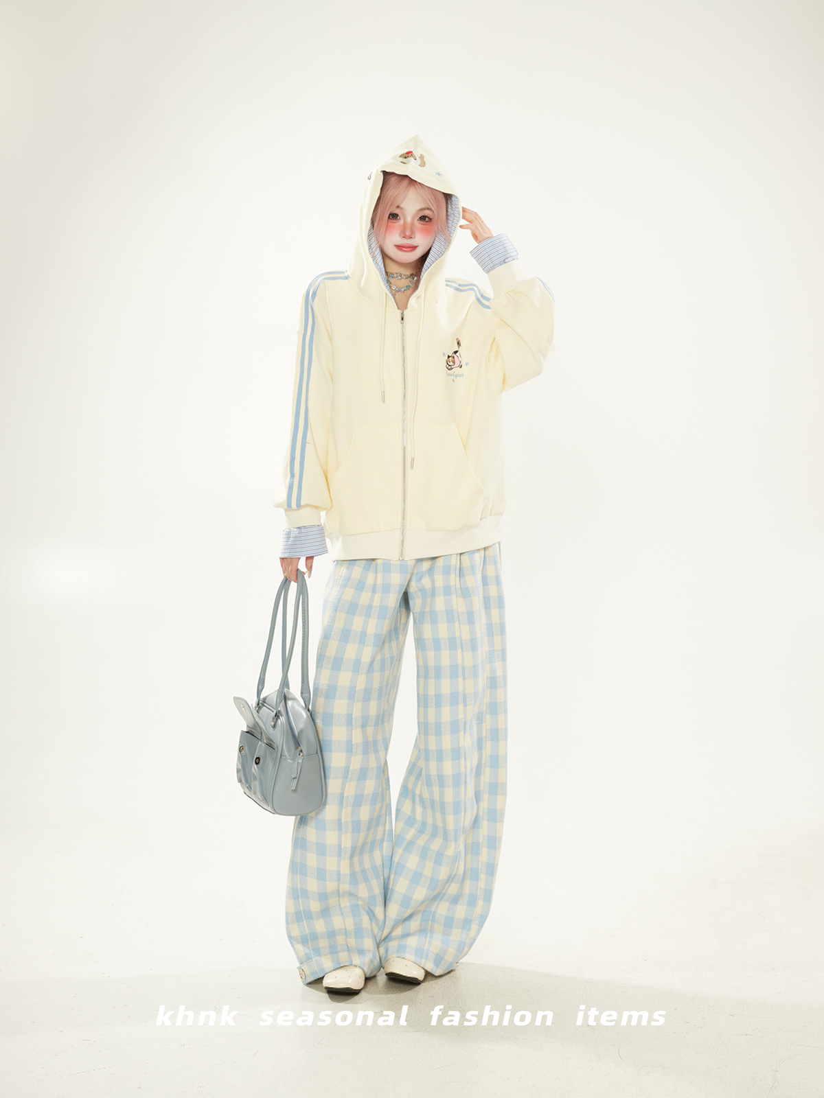 Charming Peach Cat Embroidery Hoodie Cardigan for Women - Spring Autumn Fake Two-Piece Coat, Cute and Stylish