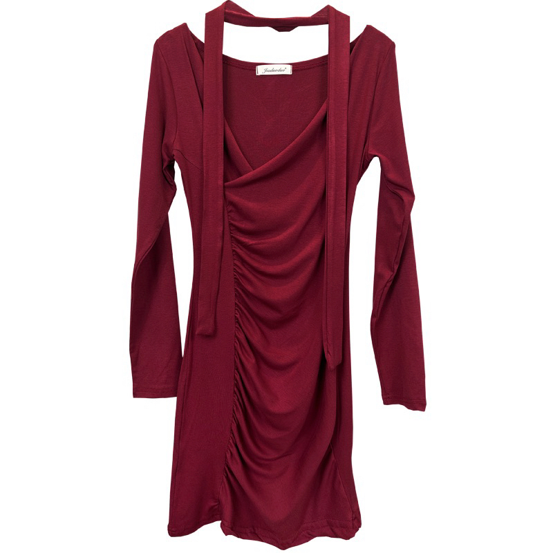 Charming V-Neck Off-Shoulder Dress with Flowing Ribbons and Ruched Bodycon Design - Korean Style Goddess Outfit for Women Charming V-Neck Off-Shoulder Dress with Flowing Ribbons and Ruched Bodycon Design - Korean Style Goddess Outfit for Women