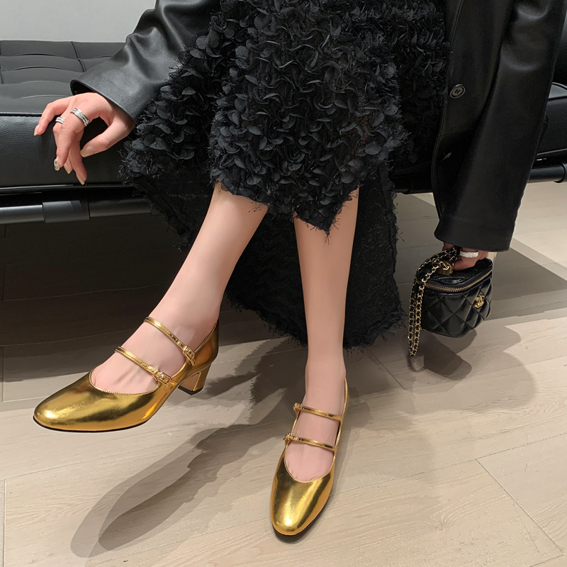 Chic Double-Breasted Silver Mary Jane Shoes for Women - Round Toe, Chunky Heel, High-End Ins-style, Sheepskin, Romantic Escape Fashion Chic Double-Breasted Silver Mary Jane Shoes for Women - Round Toe, Chunky Heel, High-End Ins-style, Sheepskin, Romantic Escape Fashion