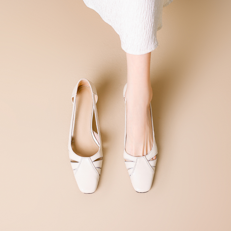 Chic French Vintage Genuine Leather Square-Toe Hollow Chunky Heel High Heels - Elegant Retro Style Shoes Chic French Vintage Genuine Leather Square-Toe Hollow Chunky Heel High Heels - Elegant Retro Style Shoes