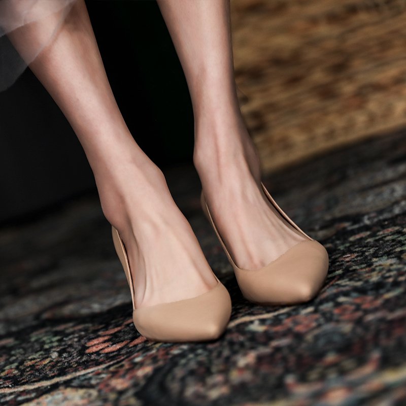 Chic Minimalist Pointed Toe High Heels, Thin-Heeled Genuine Leather Shallow Mouth Shoes, Feminine Nude Style for Elongating Legs