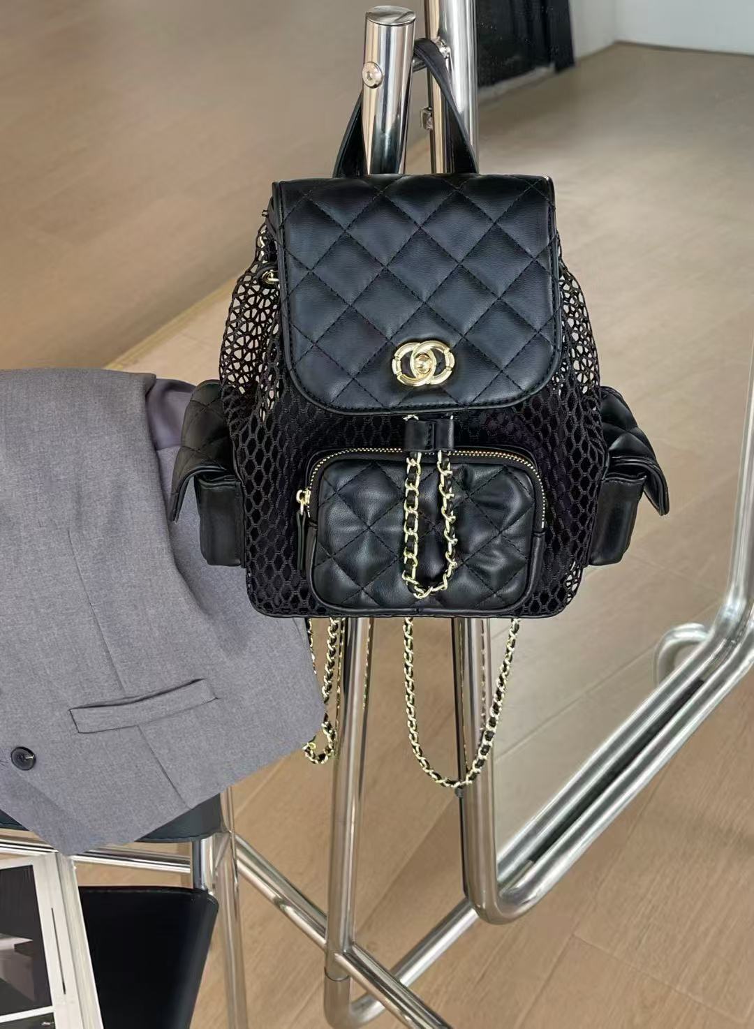 Chic Nylon Patchwork Quilted Chain Backpack - Versatile Commuter Tote Shoulder Bag for 2025 Fashion Trends