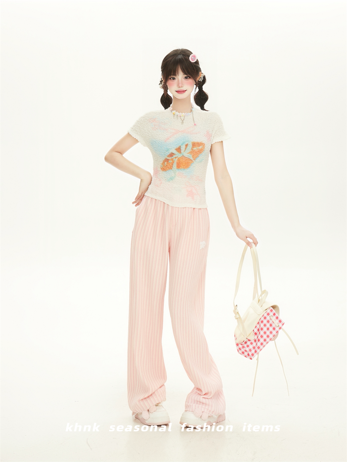 Chic Pink Printed High-Elastic Slim Short-Sleeve T-Shirt for Women with Ruffled Edges - Perfect Summer Top for Sweet Girl Style Chic Pink Printed High-Elastic Slim Short-Sleeve T-Shirt for Women with Ruffled Edges - Perfect Summer Top for Sweet Girl Style