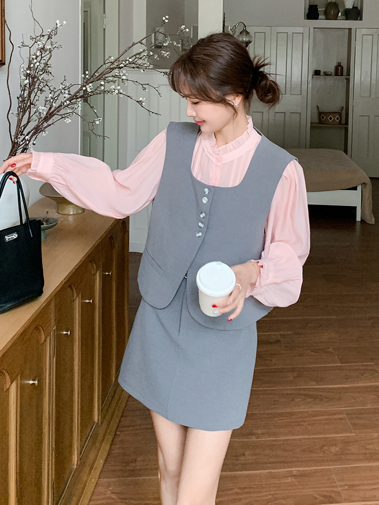 Chic Women's Fragrant Wind Vest Set - 2025 Spring Autumn High-End Shirt & Short Skirt Three-Piece Outfit