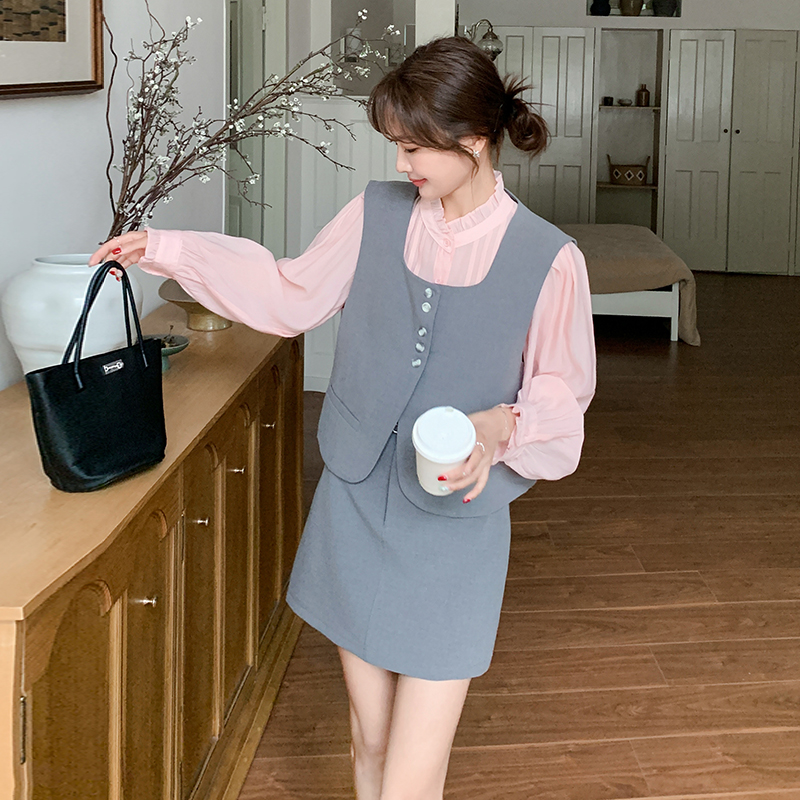 Chic Women's Fragrant Wind Vest Set - 2025 Spring Autumn High-End Shirt & Short Skirt Three-Piece Outfit