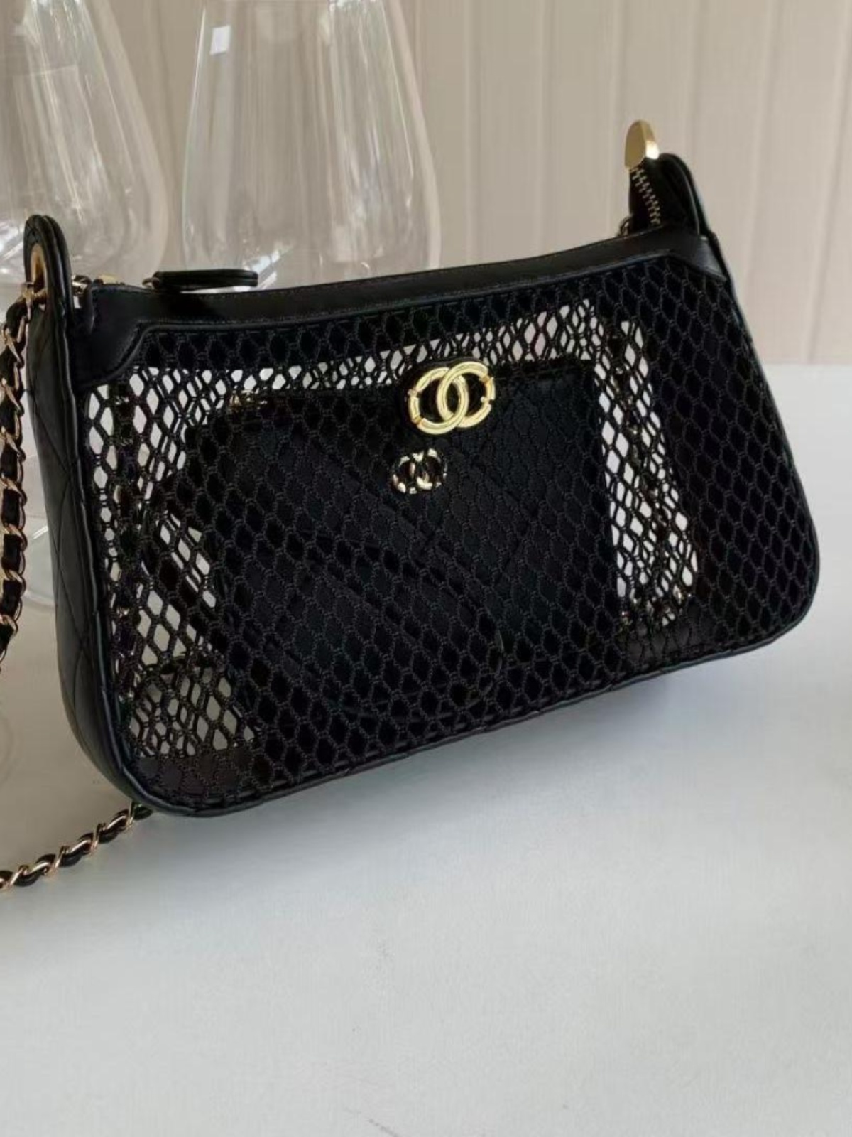 Chic Women's Hollow Mesh Chain Shoulder Bag - Versatile Crossbody in Trendy Chanel-Style for Spring & Summer Chic Women's Hollow Mesh Chain Shoulder Bag - Versatile Crossbody in Trendy Chanel-Style for Spring & Summer