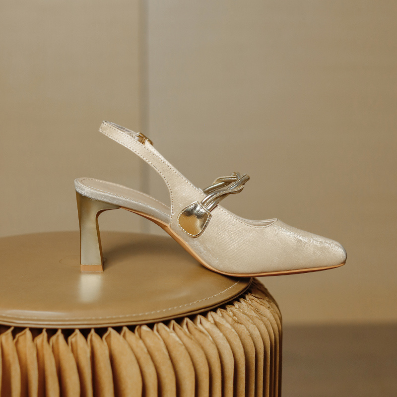 Chinese Retro Qipao Mary Jane Sandals for Women, Chunky Heel Closed Toe Shoes, Summer 2025 National Style