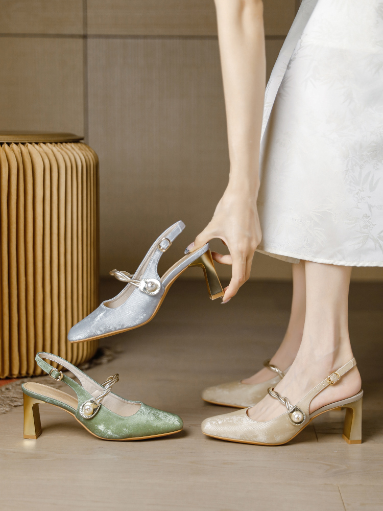 Chinese Retro Qipao Mary Jane Sandals for Women, Chunky Heel Closed Toe Shoes, Summer 2025 National Style Chinese Retro Qipao Mary Jane Sandals for Women, Chunky Heel Closed Toe Shoes, Summer 2025 National Style