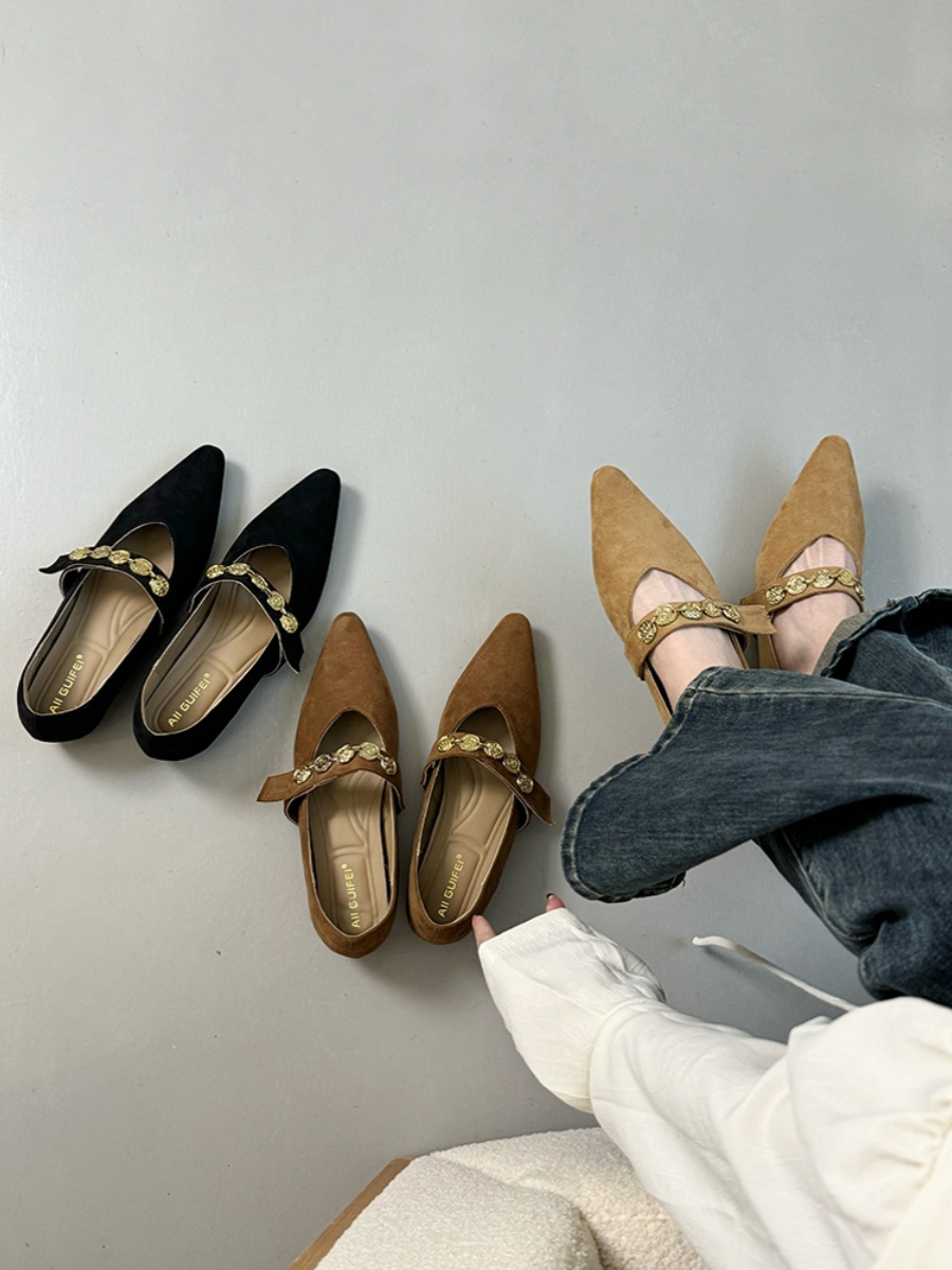 Chinese-Style Pointed-Toe Women's Mary Jane Shoes - Height-Increasing, Exquisite French Design for Spring & Autumn Fashion Chinese-Style Pointed-Toe Women's Mary Jane Shoes - Height-Increasing, Exquisite French Design for Spring & Autumn Fashion