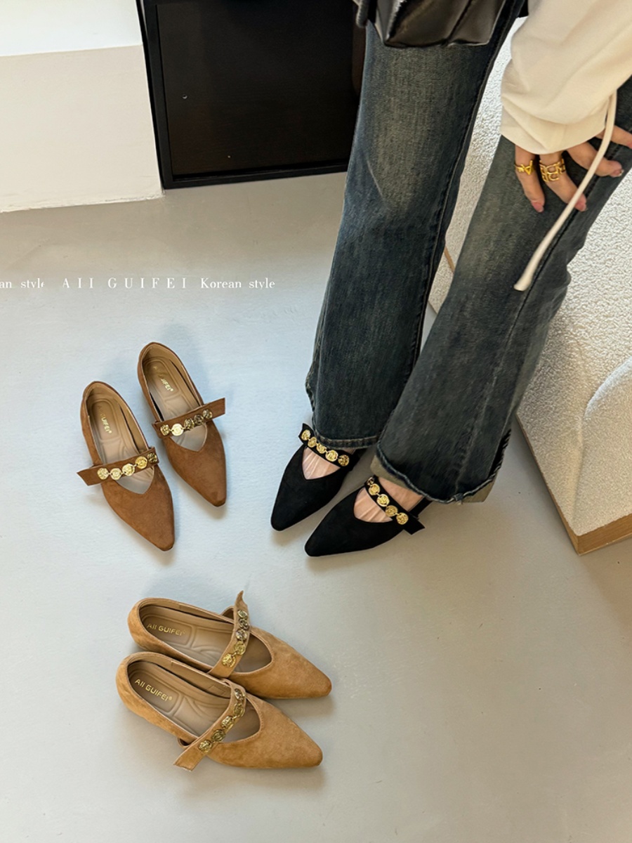 Chinese-Style Pointed-Toe Women's Mary Jane Shoes - Height-Increasing, Exquisite French Design for Spring & Autumn Fashion Chinese-Style Pointed-Toe Women's Mary Jane Shoes - Height-Increasing, Exquisite French Design for Spring & Autumn Fashion