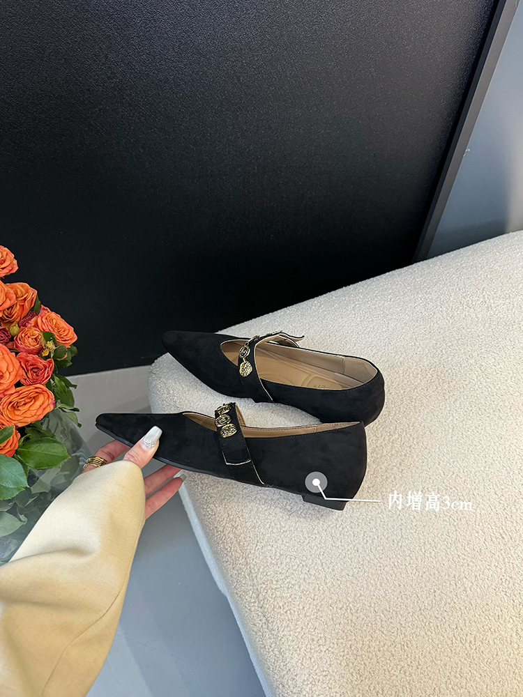 Chinese-Style Pointed-Toe Women's Mary Jane Shoes - Height-Increasing, Exquisite French Design for Spring & Autumn Fashion