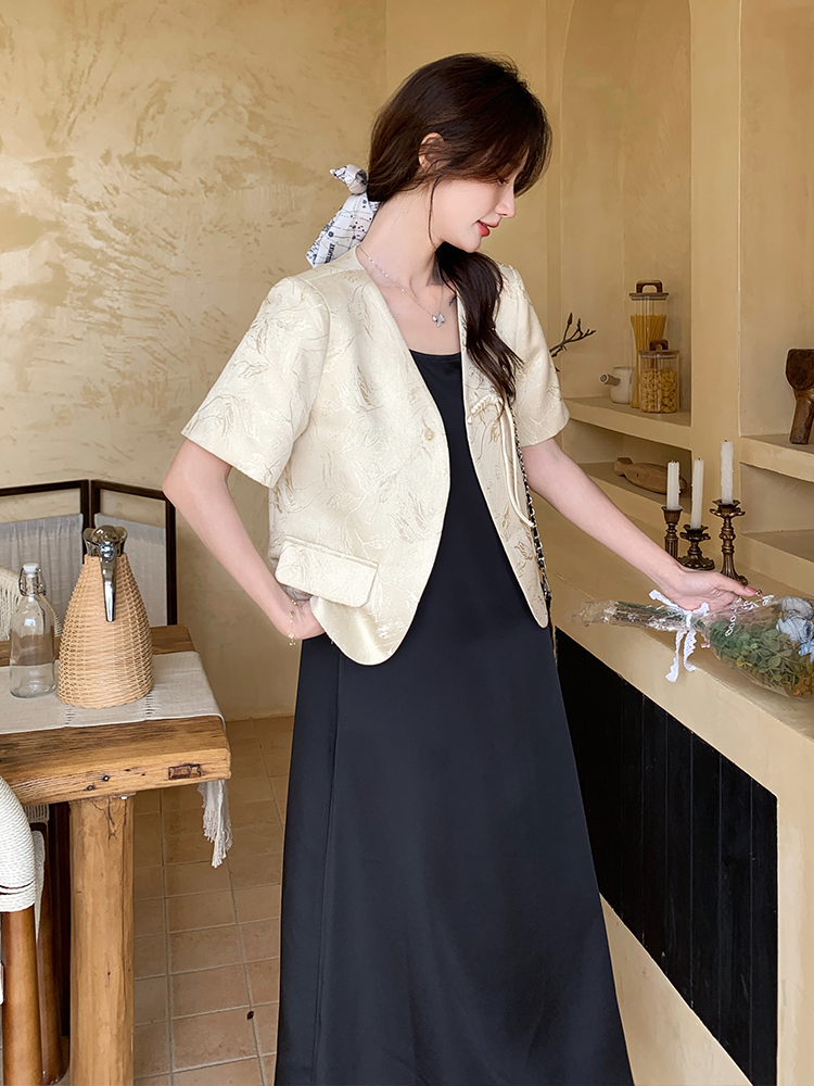 Chinese-Style Spaghetti Strap Dress and Suit Two-Piece Set, Trendy Long Skirt, Elegant National Wind Fashion 2025 Chinese-Style Spaghetti Strap Dress and Suit Two-Piece Set, Trendy Long Skirt, Elegant National Wind Fashion 2025