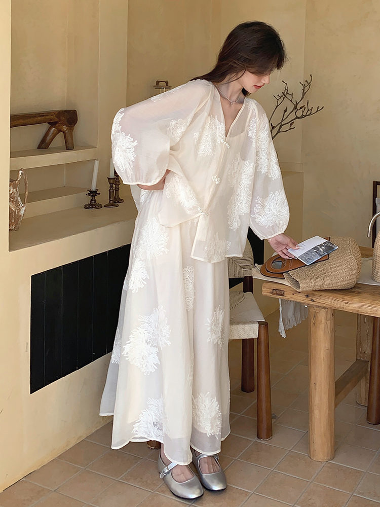 Chinese-Style White Dress for Women, Zen Fairy Long Skirt Three-Piece Set, Spring Summer 2025, Boho Chic National Wind Fashion Chinese-Style White Dress for Women, Zen Fairy Long Skirt Three-Piece Set, Spring Summer 2025, Boho Chic National Wind Fashion