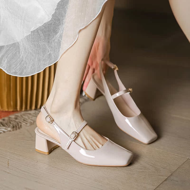Chunky Heel Baotou Women's Sandals - Milk Tea Color, Versatile Mary Jane Flats, One-Strap High Heels for Summer 2025 Chunky Heel Baotou Women's Sandals - Milk Tea Color, Versatile Mary Jane Flats, One-Strap High Heels for Summer 2025