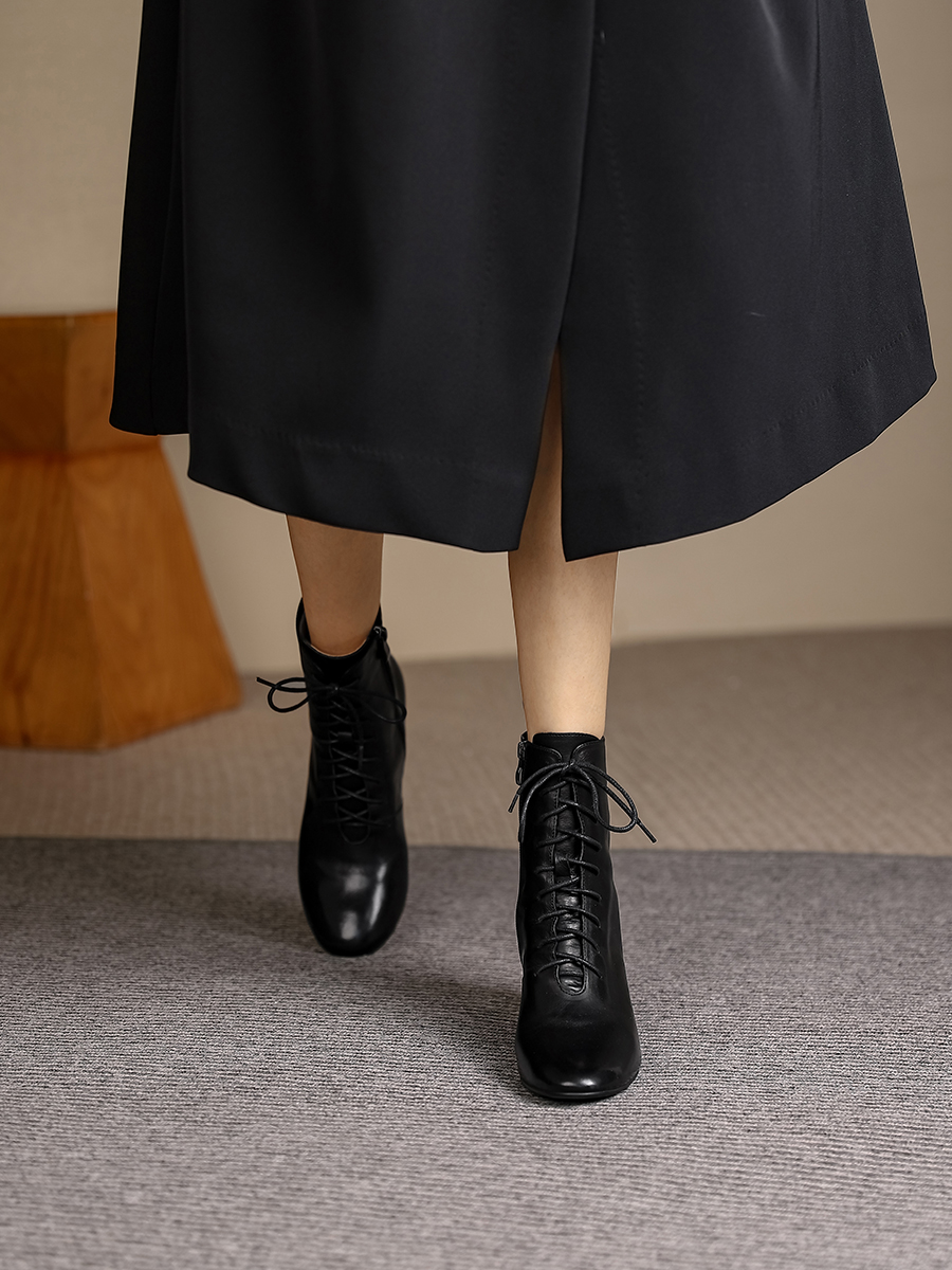 Chunky Heel Lace-Up Martin Boots for Women - Genuine Leather Round Toe Short Boots - Autumn Winter Fleece Lined 2025 Fashion Chunky Heel Lace-Up Martin Boots for Women - Genuine Leather Round Toe Short Boots - Autumn Winter Fleece Lined 2025 Fashion