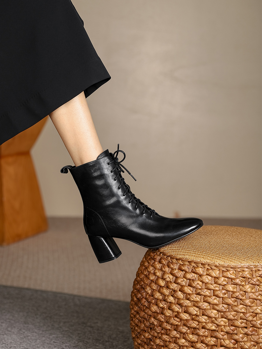 Chunky Heel Lace-Up Martin Boots for Women - Genuine Leather Round Toe Short Boots - Autumn Winter Fleece Lined 2025 Fashion Chunky Heel Lace-Up Martin Boots for Women - Genuine Leather Round Toe Short Boots - Autumn Winter Fleece Lined 2025 Fashion