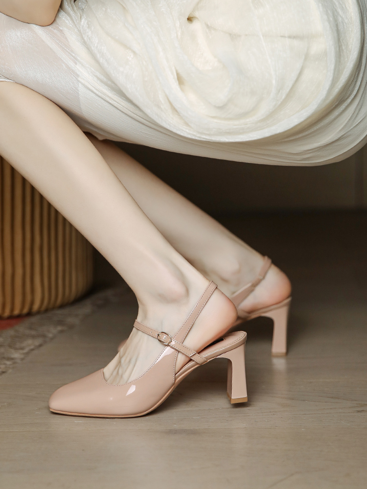 Chunky Heel Mary Jane Sandals for Women, Open-Back Square Toe, Nude Pink, Minimalist Summer Style, 2025 Trendy Fashion Footwear Chunky Heel Mary Jane Sandals for Women, Open-Back Square Toe, Nude Pink, Minimalist Summer Style, 2025 Trendy Fashion Footwear