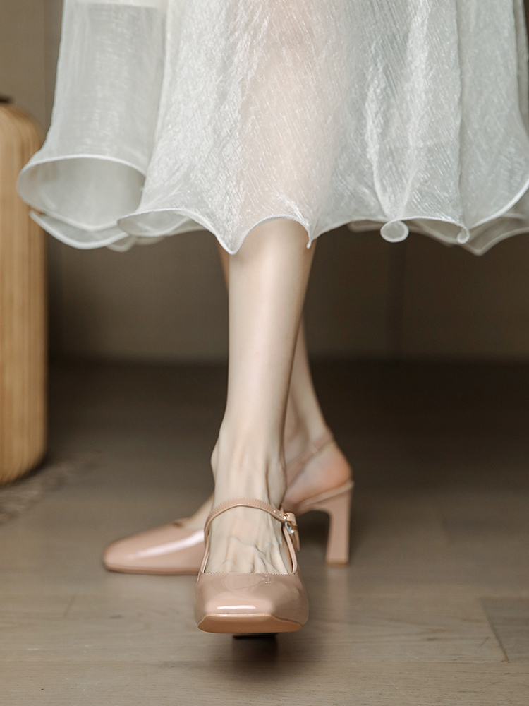 Chunky Heel Mary Jane Sandals for Women, Open-Back Square Toe, Nude Pink, Minimalist Summer Style, 2025 Trendy Fashion Footwear Chunky Heel Mary Jane Sandals for Women, Open-Back Square Toe, Nude Pink, Minimalist Summer Style, 2025 Trendy Fashion Footwear