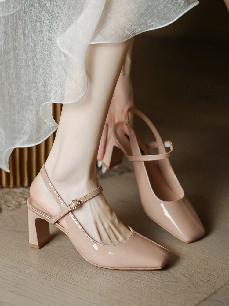 Chunky Heel Mary Jane Sandals for Women, Open-Back Square Toe, Nude Pink, Minimalist Summer Style, 2025 Trendy Fashion Footwear Chunky Heel Mary Jane Sandals for Women, Open-Back Square Toe, Nude Pink, Minimalist Summer Style, 2025 Trendy Fashion Footwear