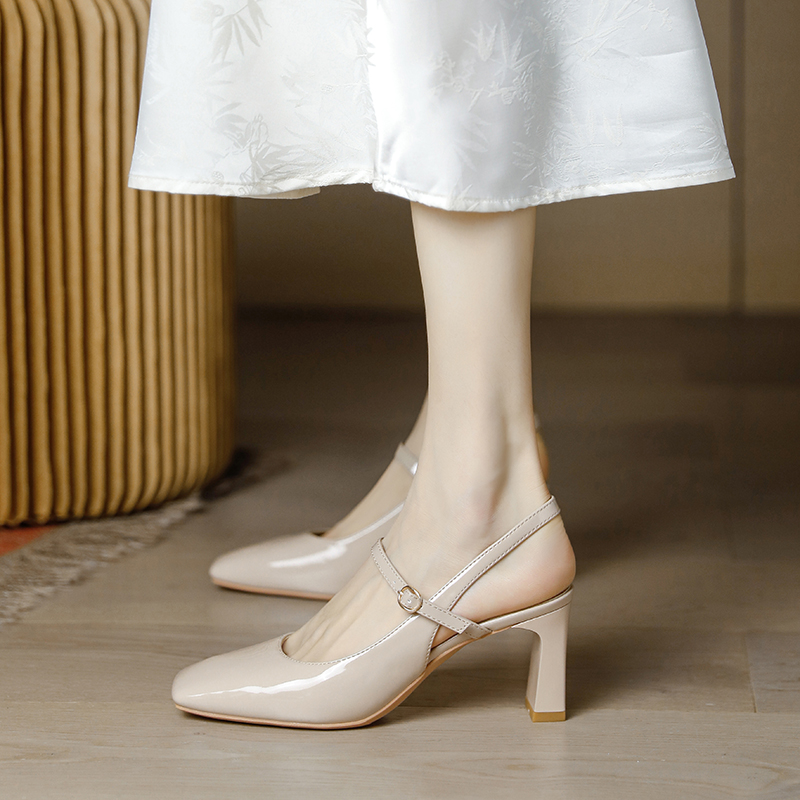 Chunky Heel Mary Jane Sandals for Women, Open-Back Square Toe, Nude Pink, Minimalist Summer Style, 2025 Trendy Fashion Footwear Chunky Heel Mary Jane Sandals for Women, Open-Back Square Toe, Nude Pink, Minimalist Summer Style, 2025 Trendy Fashion Footwear