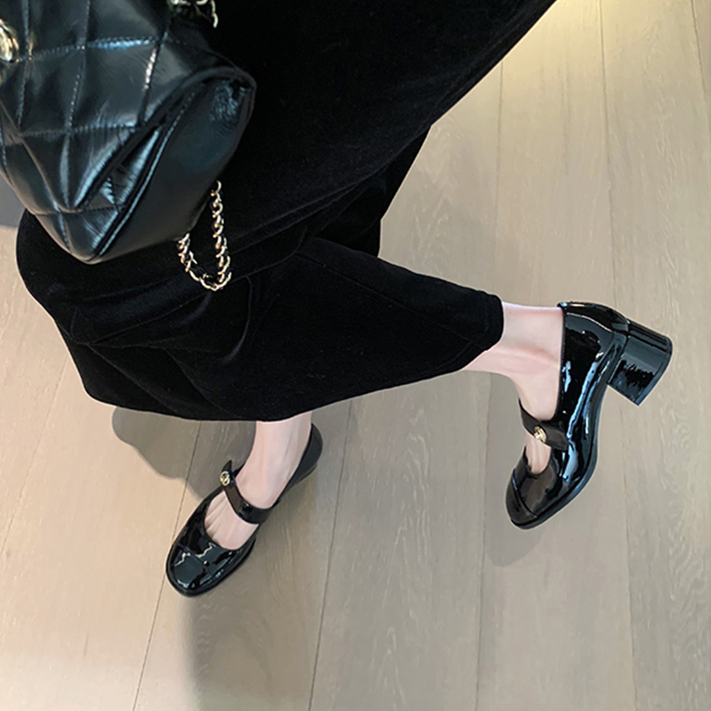 Chunky Heel Mary Jane Shoes for Women - Genuine Leather, French Retro Style, Spring Summer Collection, Low-Heeled Fashion Flats