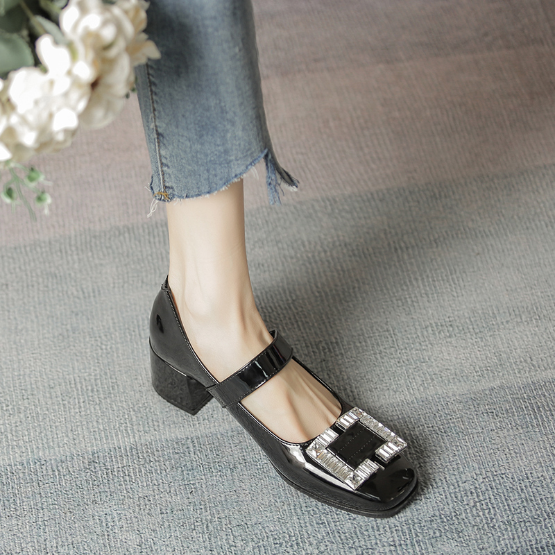 Chunky Heel Square Buckle Mary Jane Shoes for Women, JK Japanese Style, Shallow Mouth, Flat Bottom, 2025 New Fashion Trend