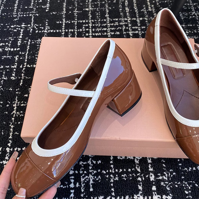 Chunky-Heeled Genuine Leather Mary Jane Shoes for Women - French Style, Shallow Mouth, One-Strap Design, Mid-Heel Flats for Autumn & Winter Chunky-Heeled Genuine Leather Mary Jane Shoes for Women - French Style, Shallow Mouth, One-Strap Design, Mid-Heel Flats for Autumn & Winter
