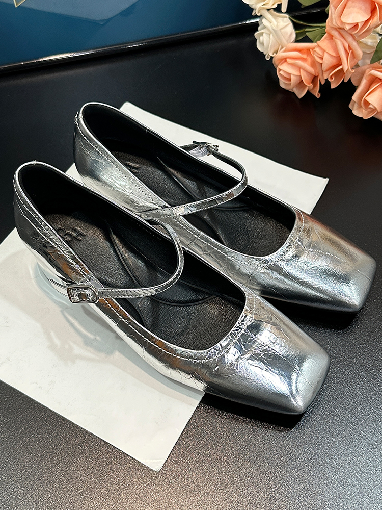 Chunky-Heeled Square-Toe Mary Jane Shoes, Genuine Leather, Glossy Finish, Versatile One-Strap Design for Women's Y2K Style Chunky-Heeled Square-Toe Mary Jane Shoes, Genuine Leather, Glossy Finish, Versatile One-Strap Design for Women's Y2K Style