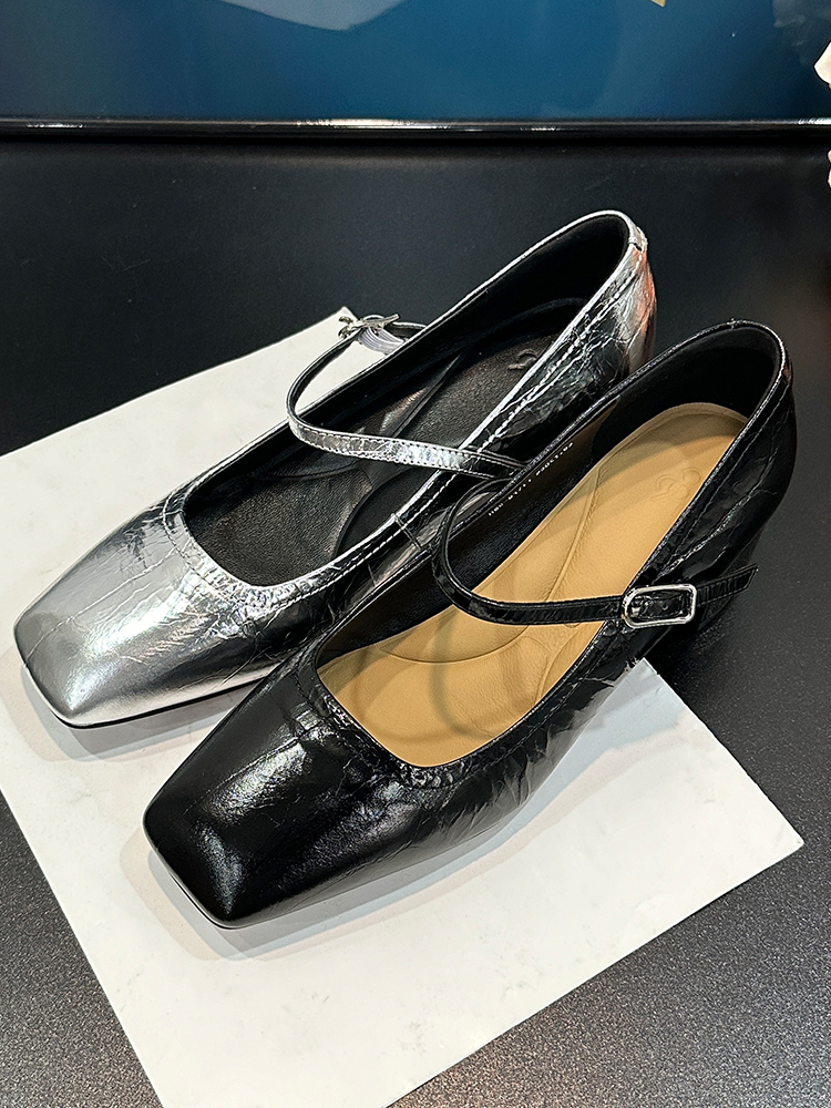 Chunky-Heeled Square-Toe Mary Jane Shoes, Genuine Leather, Glossy Finish, Versatile One-Strap Design for Women's Y2K Style Chunky-Heeled Square-Toe Mary Jane Shoes, Genuine Leather, Glossy Finish, Versatile One-Strap Design for Women's Y2K Style
