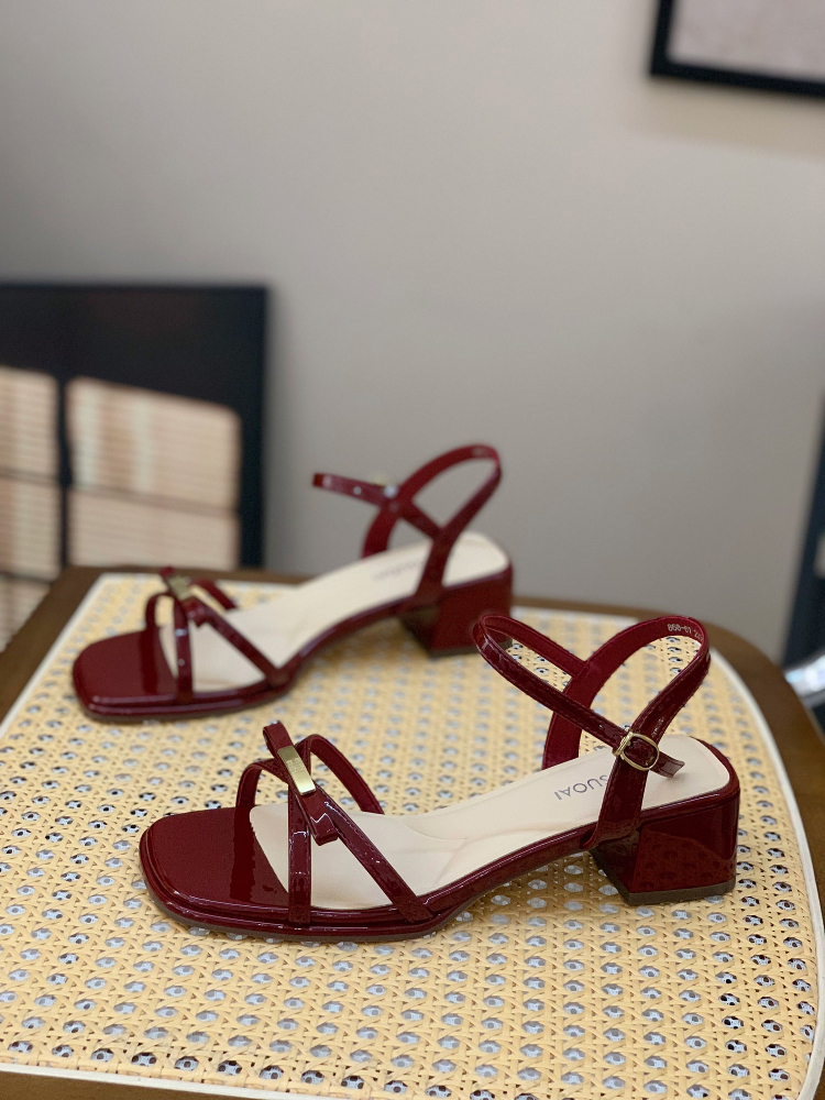 Chunky-Heeled Thick-Soled Square-Toe Sandals for Women, Open-Toe One-Strap Buckle with Bowknot, Versatile Summer Style 2025