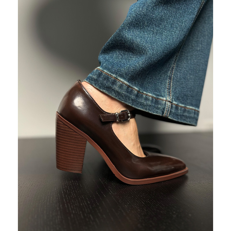 Chunky High Heel Mary Jane Shoes for Women - Pointed Toe, Shallow Mouth Design, Simple Fashionable Witch Style Chunky High Heel Mary Jane Shoes for Women - Pointed Toe, Shallow Mouth Design, Simple Fashionable Witch Style