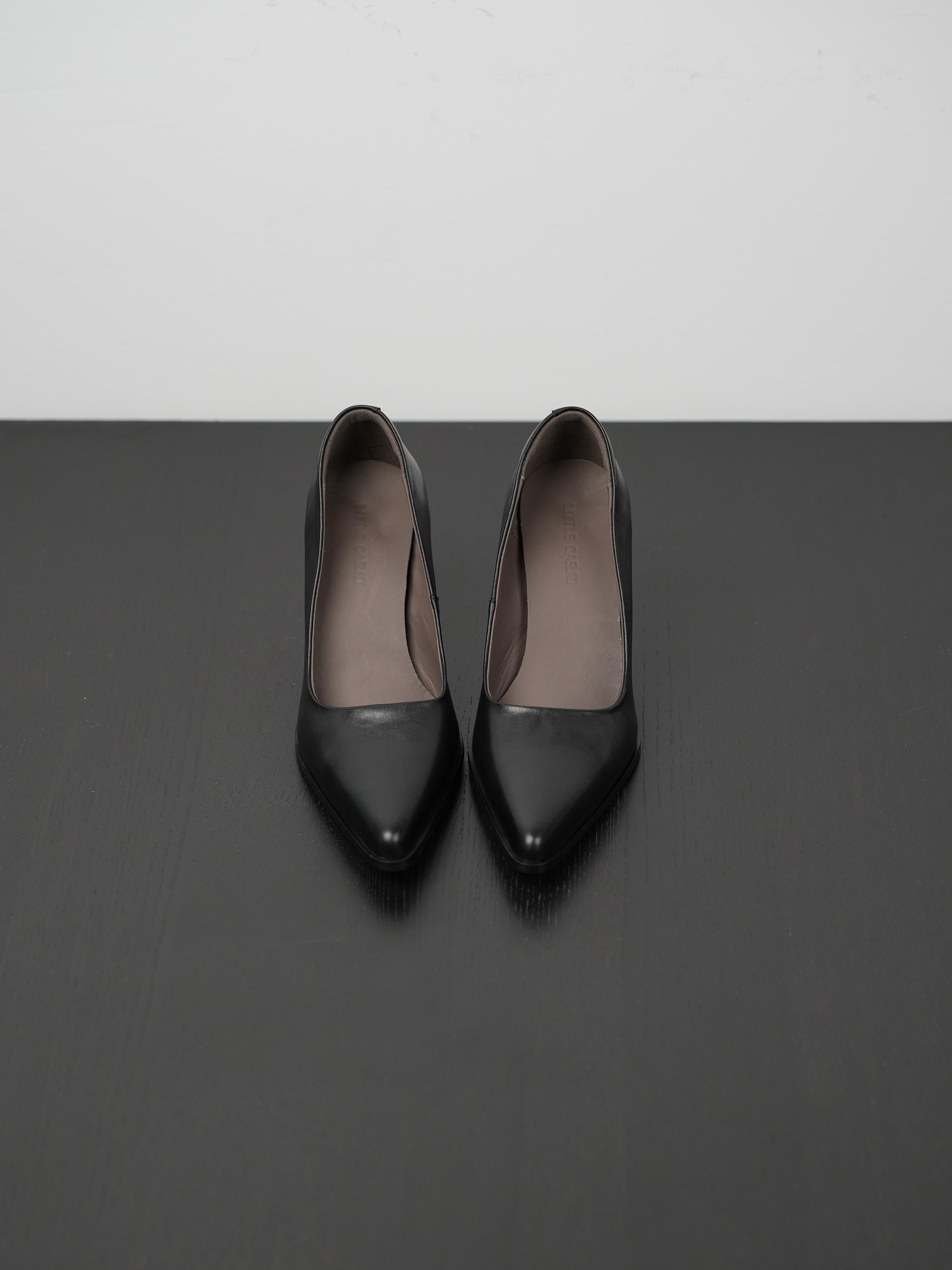 Chunky High Heel Pointed Toe Black Leather Women's Shoes - Versatile Shallow Mouth Design for Commuting and Everyday Style Chunky High Heel Pointed Toe Black Leather Women's Shoes - Versatile Shallow Mouth Design for Commuting and Everyday Style