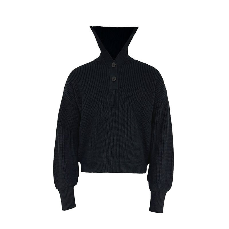Chunky Knit Dracula Sweater with Large Lapel and Button Detail | Short Wide Fit Pullover for Vintage 90s Style