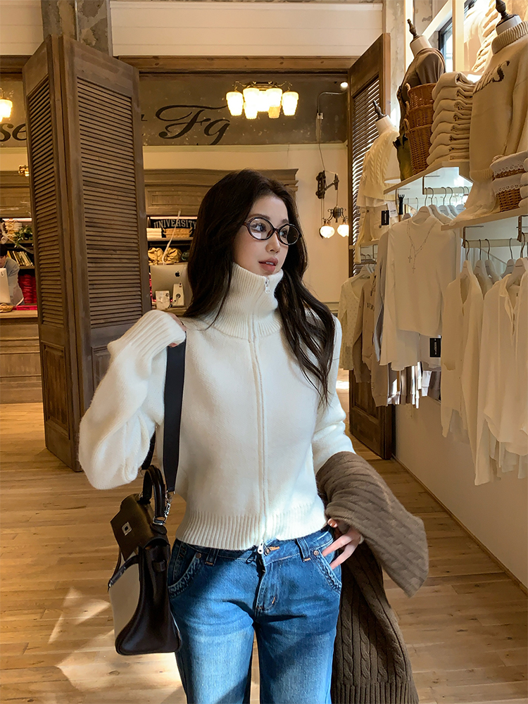 Classic Double-Head Zipper High Neck Sweater Coat in Two Colors - Comfortable Layering Piece for Fall and Winter Fashion