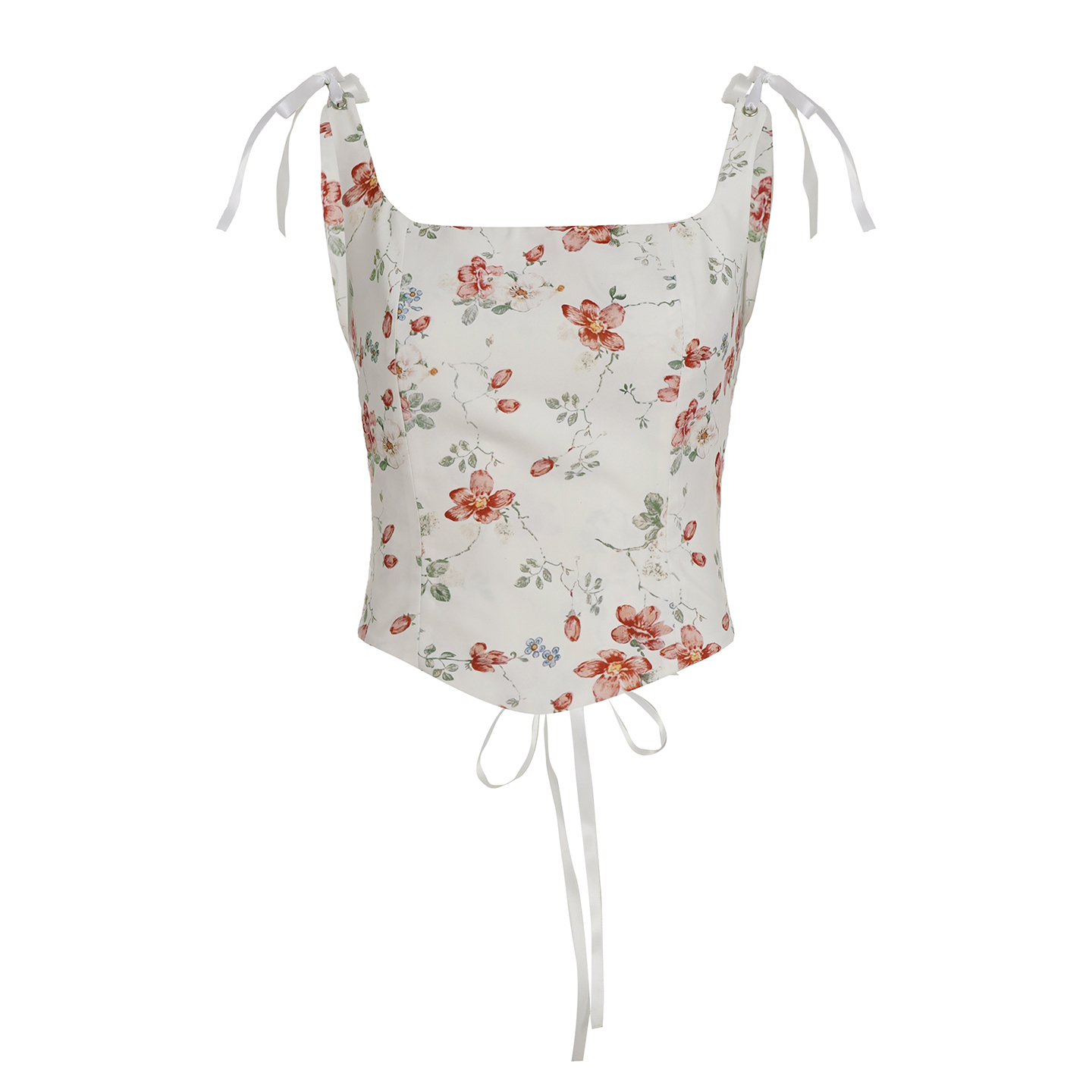 Classic Floral Backless Strap Crop Top with Waist-Cinching Fit - Trendy Women's 90s-Inspired Fashion