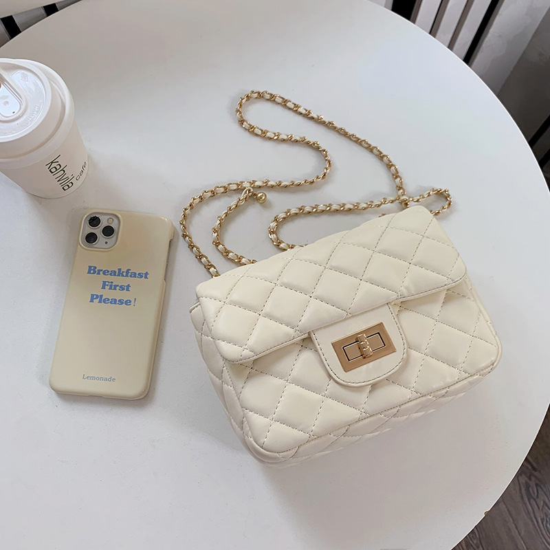 Classic Small Diamond Quilted Chain Shoulder Bag - Trendy Soft Casual Square Purse for Women