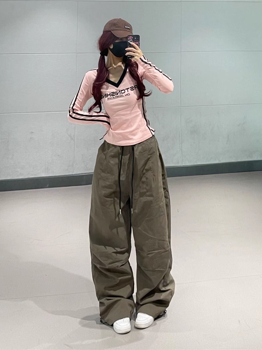 Coffee-Colored Vintage Cargo Pants for Women - Hip-Hop Jazz Street Dance Parachute Style Casual Long Trousers