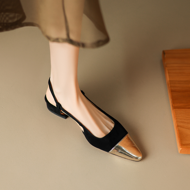 Color-Block Backless Open-Toe Flat Sandals for Women - Genuine Leather Roman Style, Age-Reducing Design, Trendy Summer Footwear