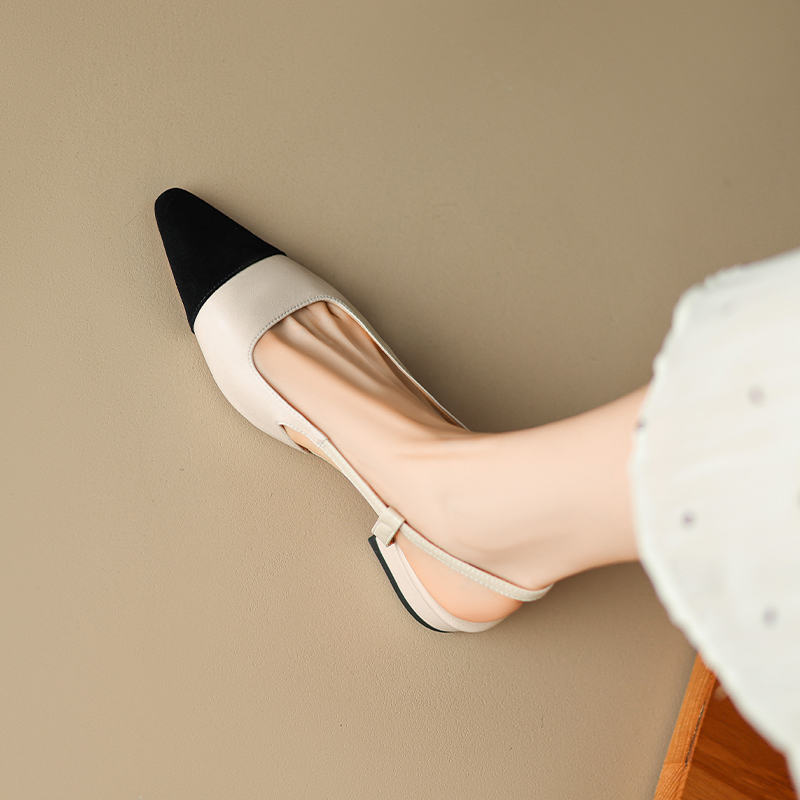 Color-Block Backless Open-Toe Flat Sandals for Women - Genuine Leather Roman Style, Age-Reducing Design, Trendy Summer Footwear Color-Block Backless Open-Toe Flat Sandals for Women - Genuine Leather Roman Style, Age-Reducing Design, Trendy Summer Footwear