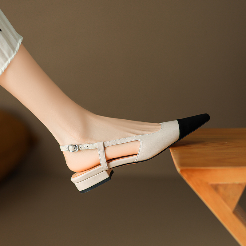 Color-Block Backless Open-Toe Flat Sandals for Women - Genuine Leather Roman Style, Age-Reducing Design, Trendy Summer Footwear Color-Block Backless Open-Toe Flat Sandals for Women - Genuine Leather Roman Style, Age-Reducing Design, Trendy Summer Footwear