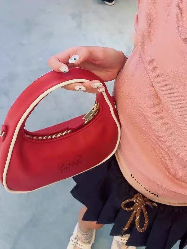 Color Block Hand-Sewn Half-Round Concave Shape Tote Bag - Trendy Crossbody for Women, Stylish Internet Celebrity Look 2025