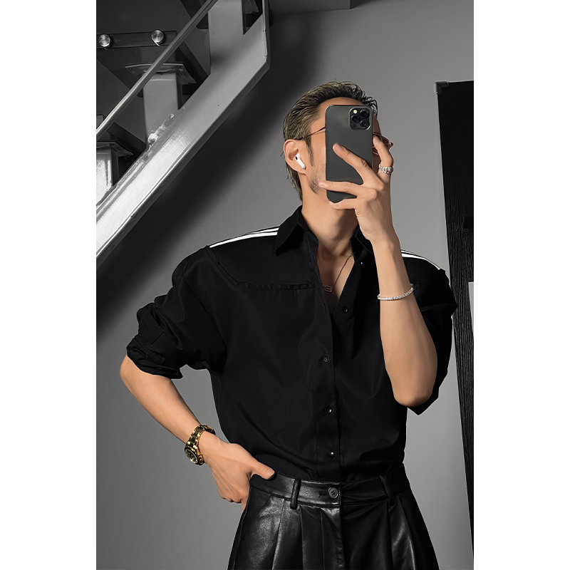 Color Block Loose Shirt with Shoulder Line Design - Trendy High-End Minimalist Style for Spring Summer Fashion Color Block Loose Shirt with Shoulder Line Design - Trendy High-End Minimalist Style for Spring Summer Fashion