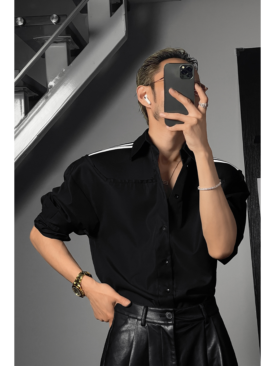 Color Block Loose Shirt with Shoulder Line Design - Trendy High-End Minimalist Style for Spring Summer Fashion Color Block Loose Shirt with Shoulder Line Design - Trendy High-End Minimalist Style for Spring Summer Fashion