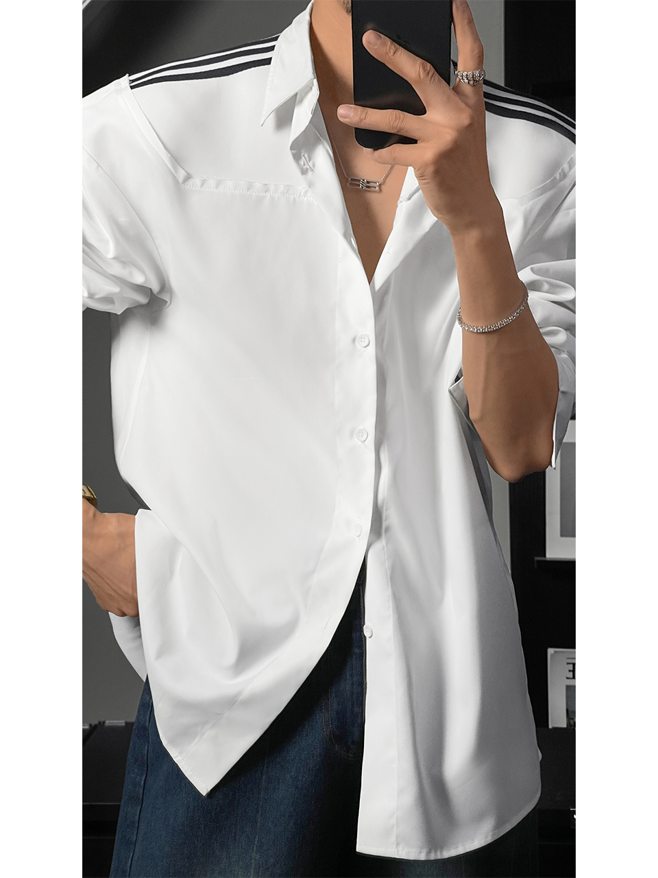 Color Block Loose Shirt with Shoulder Line Design - Trendy High-End Minimalist Style for Spring Summer Fashion Color Block Loose Shirt with Shoulder Line Design - Trendy High-End Minimalist Style for Spring Summer Fashion