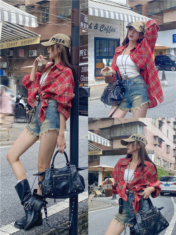 Color-Block Plaid Shirt Jacket - ITZY Inspired Jazz Hip-Hop Street Dance Top with Retro Vibe for Girls