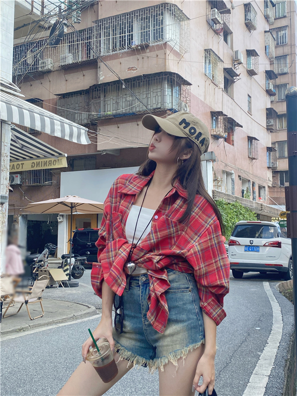 Color-Block Plaid Shirt Jacket - ITZY Inspired Jazz Hip-Hop Street Dance Top with Retro Vibe for Girls Color-Block Plaid Shirt Jacket - ITZY Inspired Jazz Hip-Hop Street Dance Top with Retro Vibe for Girls