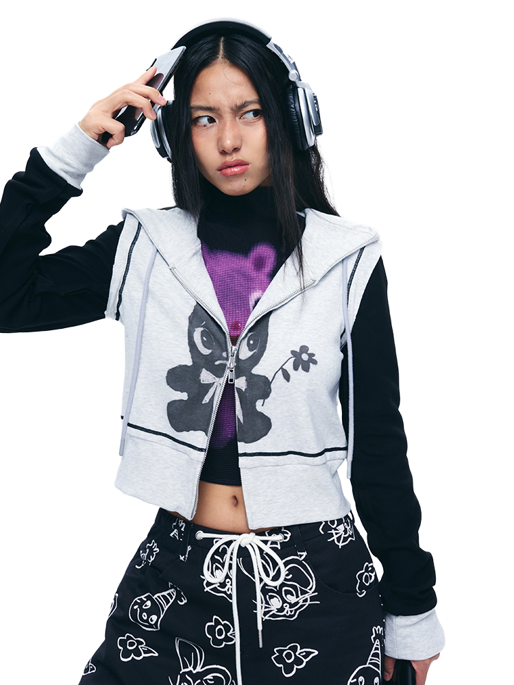 Color-Block Printed Slim-Fit Hooded Sweatshirt Cardigan Zip-Up Short Jacket for Women - Trendy Casual Layering Piece Color-Block Printed Slim-Fit Hooded Sweatshirt Cardigan Zip-Up Short Jacket for Women - Trendy Casual Layering Piece